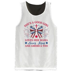 Shes A Good Girl Loves Her Mama Patriotic Bow Mesh Reversible Basketball Jersey Tank