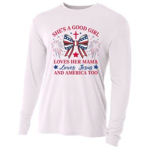 Shes A Good Girl Loves Her Mama Patriotic Bow Cooling Performance Long Sleeve Crew