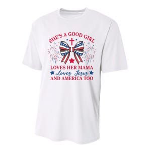 Shes A Good Girl Loves Her Mama Patriotic Bow Performance Sprint T-Shirt