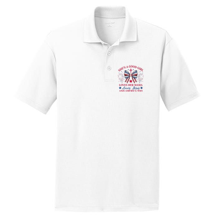 Shes A Good Girl Loves Her Mama Patriotic Bow PosiCharge RacerMesh Polo