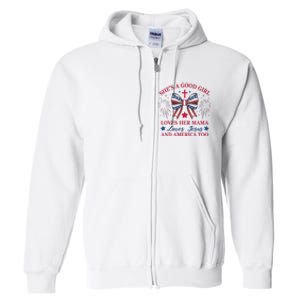 Shes A Good Girl Loves Her Mama Patriotic Bow Full Zip Hoodie