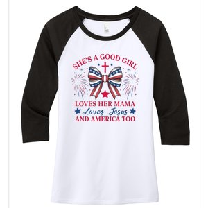 Shes A Good Girl Loves Her Mama Patriotic Bow Women's Tri-Blend 3/4-Sleeve Raglan Shirt