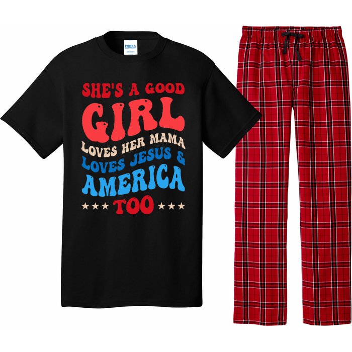 She's A Good Loves Her Mama Jesus & America Too Groovy Pajama Set