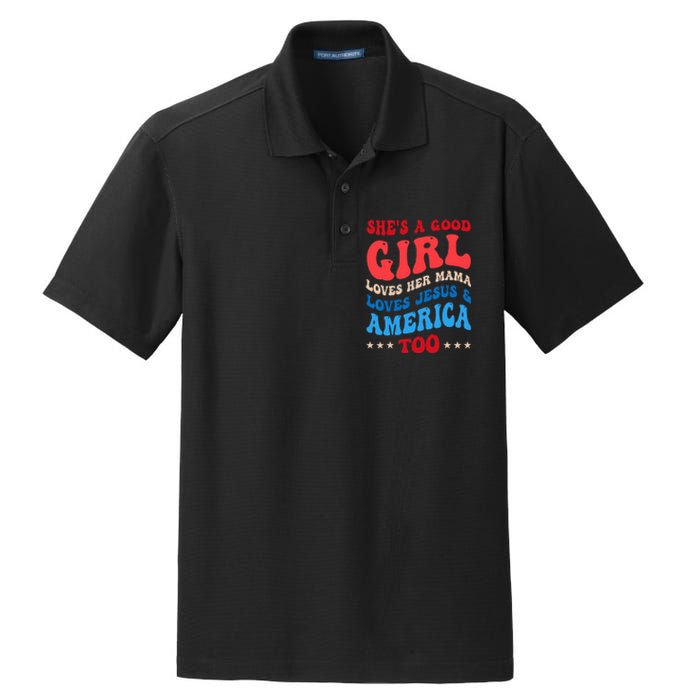 She's A Good Loves Her Mama Jesus & America Too Groovy Dry Zone Grid Polo