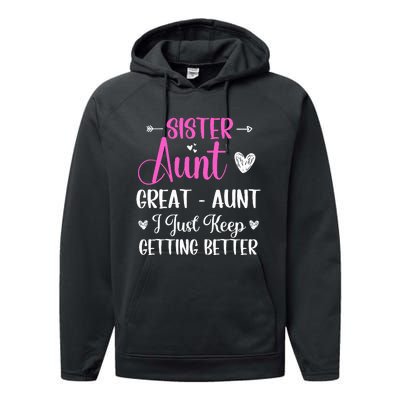 Sister aunt great aunt i just keep getting better new auntie Performance Fleece Hoodie