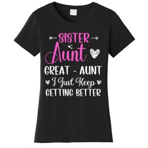 Sister aunt great aunt i just keep getting better new auntie Women's T-Shirt