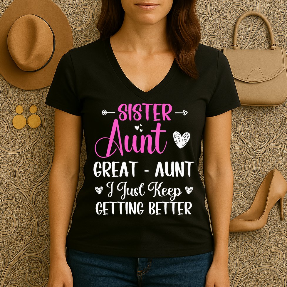 Sister aunt great aunt i just keep getting better new auntie Women's V-Neck T-Shirt