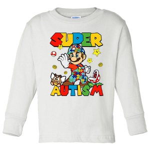 Super Autism Gamer Funny Cute Puzzle Autism Awareness Month Toddler Long Sleeve Shirt