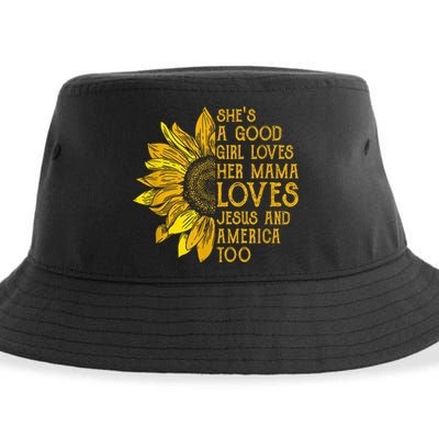 She's a good girl loves her mama jesus and america too US Sustainable Bucket Hat
