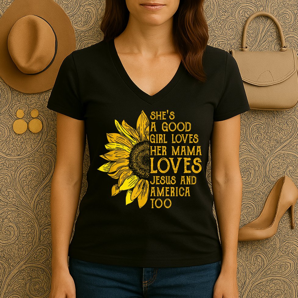 She's a good girl loves her mama jesus and america too US Women's V-Neck T-Shirt