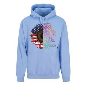 Shes A Good Girl Loves Her Mama Jesus & America Too Hippie Unisex Surf Hoodie