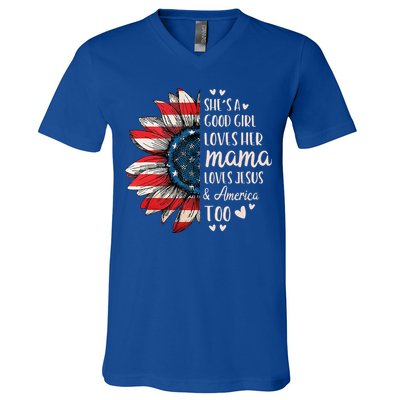 She's A Good Girl Loves Her Mama Jesus America Too V-Neck T-Shirt