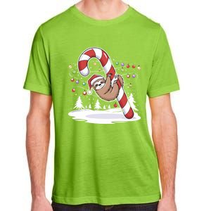 Sloth And Giant Candy Cane Christmas Pajama For Sloth Lovers Gift Adult ChromaSoft Performance T-Shirt