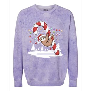 Sloth And Giant Candy Cane Christmas Pajama For Sloth Lovers Gift Colorblast Crewneck Sweatshirt