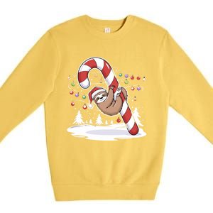 Sloth And Giant Candy Cane Christmas Pajama For Sloth Lovers Gift Premium Crewneck Sweatshirt