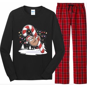 Sloth And Giant Candy Cane Christmas Pajama For Sloth Lovers Gift Long Sleeve Pajama Set