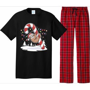 Sloth And Giant Candy Cane Christmas Pajama For Sloth Lovers Gift Pajama Set