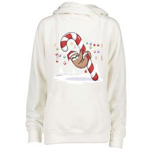 Sloth And Giant Candy Cane Christmas Pajama For Sloth Lovers Gift Womens Funnel Neck Pullover Hood