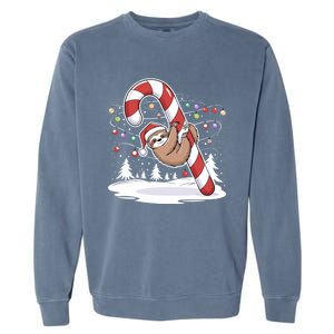 Sloth And Giant Candy Cane Christmas Pajama For Sloth Lovers Gift Garment-Dyed Sweatshirt