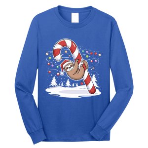 Sloth And Giant Candy Cane Christmas Pajama For Sloth Lovers Gift Long Sleeve Shirt