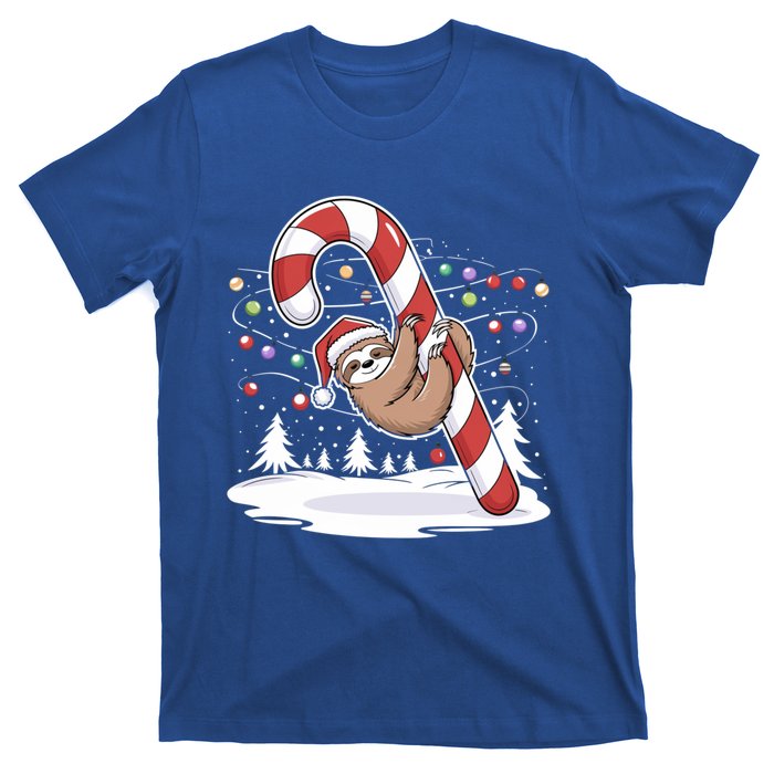 Sloth And Giant Candy Cane Christmas Pajama For Sloth Lovers Gift T-Shirt