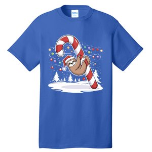 Sloth And Giant Candy Cane Christmas Pajama For Sloth Lovers Gift Tall T-Shirt