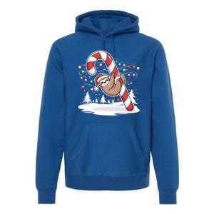 Sloth And Giant Candy Cane Christmas Pajama For Sloth Lovers Gift Premium Hoodie