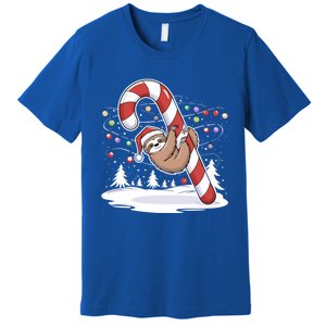 Sloth And Giant Candy Cane Christmas Pajama For Sloth Lovers Gift Premium T-Shirt