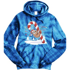 Sloth And Giant Candy Cane Christmas Pajama For Sloth Lovers Gift Tie Dye Hoodie