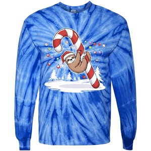 Sloth And Giant Candy Cane Christmas Pajama For Sloth Lovers Gift Tie-Dye Long Sleeve Shirt