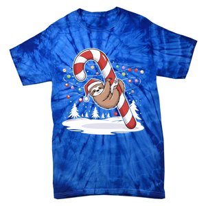 Sloth And Giant Candy Cane Christmas Pajama For Sloth Lovers Gift Tie-Dye T-Shirt