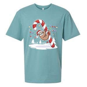 Sloth And Giant Candy Cane Christmas Pajama For Sloth Lovers Gift Sueded Cloud Jersey T-Shirt