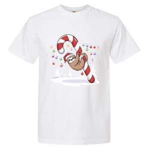 Sloth And Giant Candy Cane Christmas Pajama For Sloth Lovers Gift Garment-Dyed Heavyweight T-Shirt