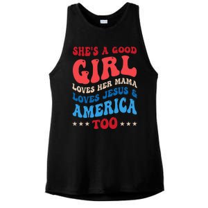 Shes A Good Girl Loves Her Mama Jesus & America Too Groovy Ladies PosiCharge Tri-Blend Wicking Tank