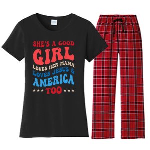 Shes A Good Girl Loves Her Mama Jesus & America Too Groovy Women's Flannel Pajama Set