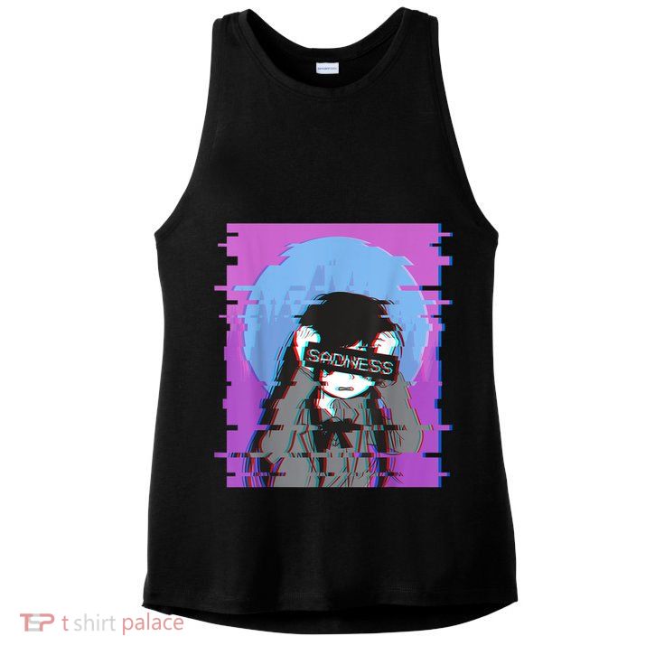Sad Anime Girl Japanese Aesthetic Vaporwave Anime Otaku Ladies PosiCharge Tri-Blend Wicking Tank