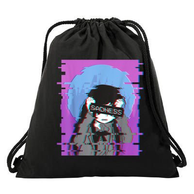 Sad Anime Girl Japanese Aesthetic Vaporwave Anime Otaku Drawstring Bag