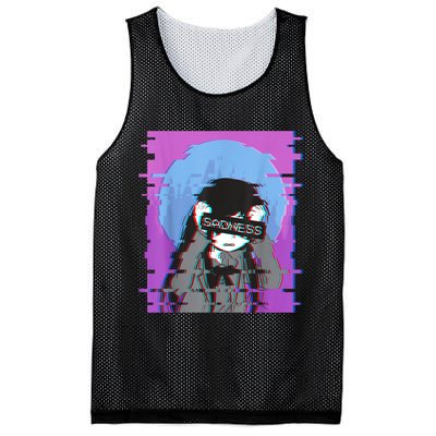 Sad Anime Girl Japanese Aesthetic Vaporwave Anime Otaku Mesh Reversible Basketball Jersey Tank