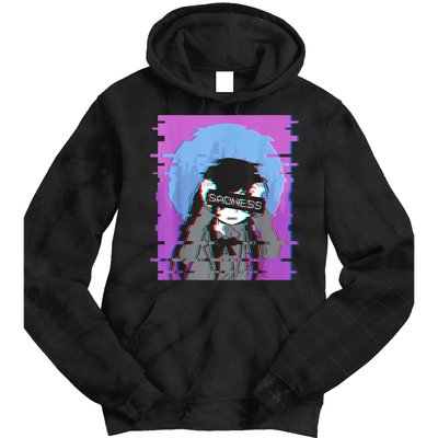 Sad Anime Girl Japanese Aesthetic Vaporwave Anime Otaku Tie Dye Hoodie