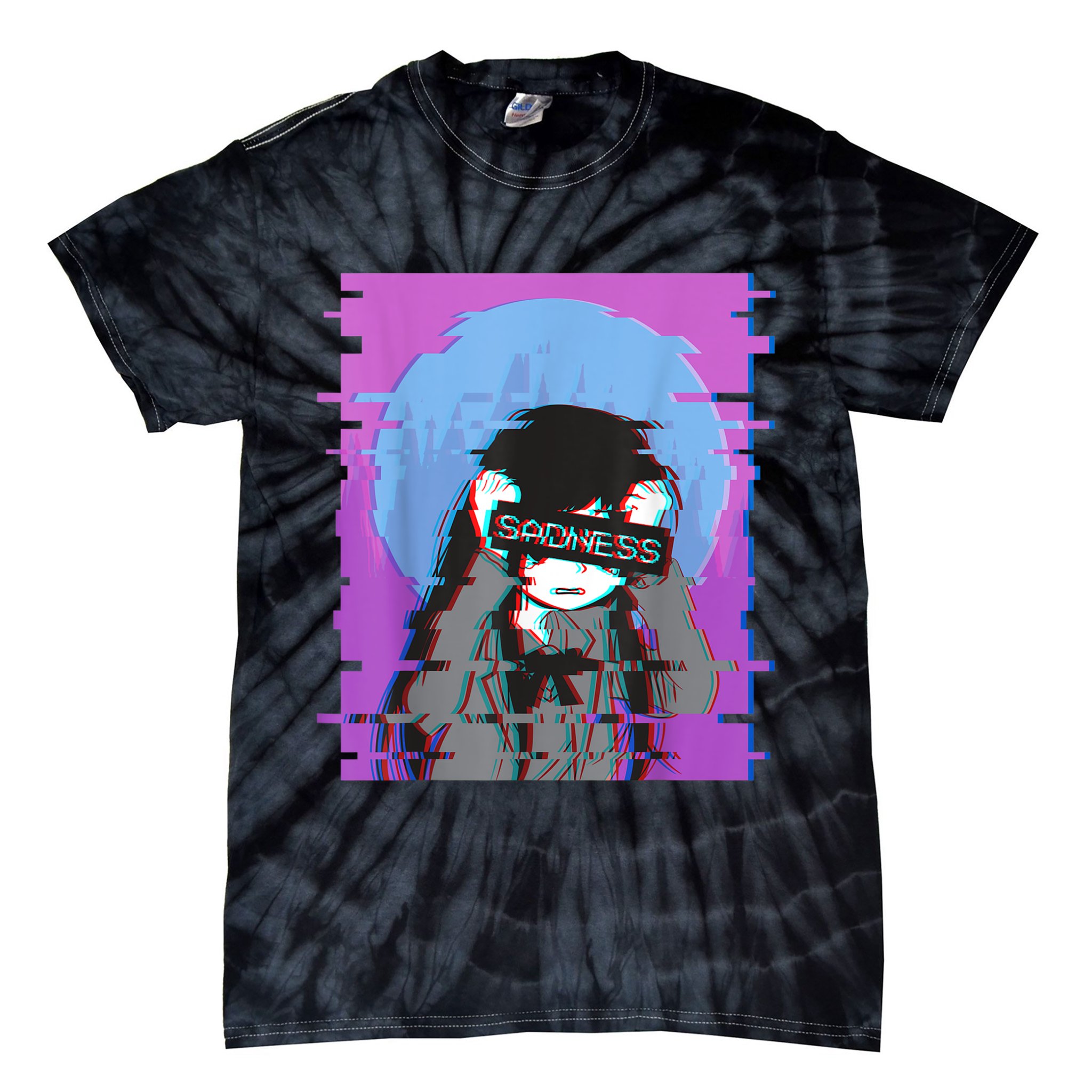 Sad Anime Girl Japanese Aesthetic Vaporwave Anime Otaku Tie-Dye T-Shirt