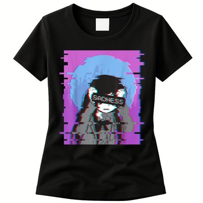 Sad Anime Girl Japanese Aesthetic Vaporwave Anime Otaku Womens T-Shirt