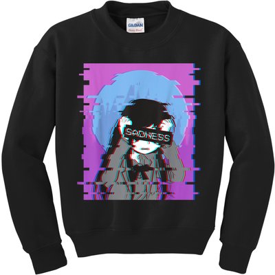 Sad Anime Girl Japanese Aesthetic Vaporwave Anime Otaku Kids Sweatshirt