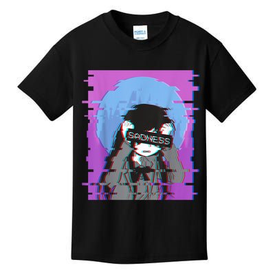 Sad Anime Girl Japanese Aesthetic Vaporwave Anime Otaku Kids T-Shirt