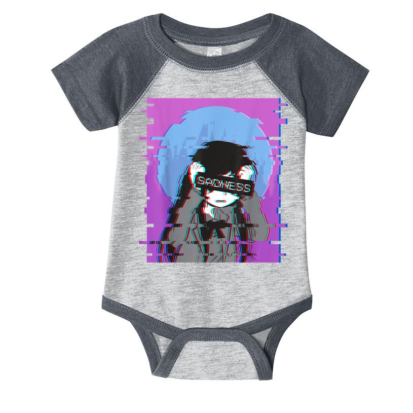 Sad Anime Girl Japanese Aesthetic Vaporwave Anime Otaku Infant Baby Jersey Bodysuit