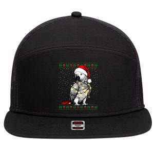 Santa African Grey Parrot Bird Ugly Christmas Gift 7 Panel Mesh Trucker Snapback Hat