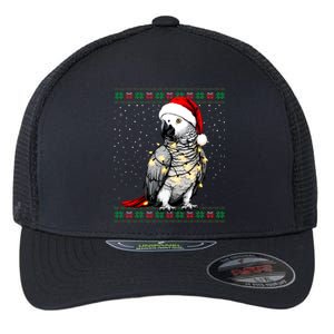 Santa African Grey Parrot Bird Ugly Christmas Gift Flexfit Unipanel Trucker Cap