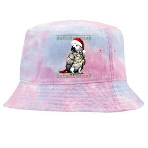 Santa African Grey Parrot Bird Ugly Christmas Gift Tie-Dyed Bucket Hat