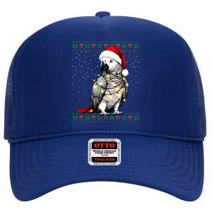 Santa African Grey Parrot Bird Ugly Christmas Gift High Crown Mesh Back Trucker Hat