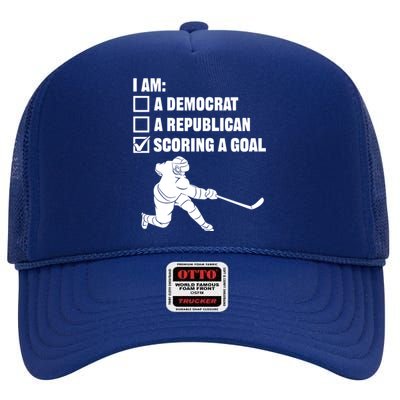 Scoring A Goal Gift Ice Hockey Sport Team Player Coach Goalie Gift High Crown Mesh Back Trucker Hat