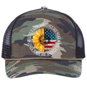 Shes A Good Loves Her Mama Jesus And America Sunflower Retro Rope Trucker Hat Cap